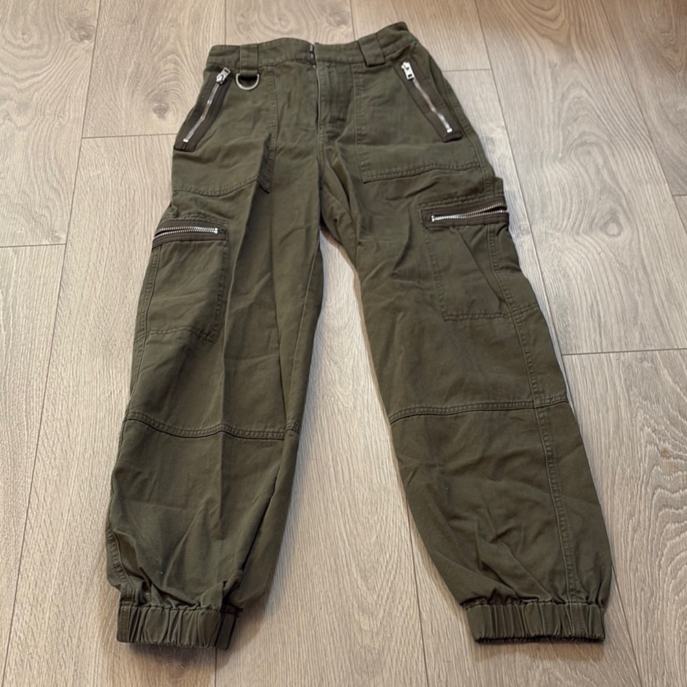 TNA Green Cargo Pants with Elastic Cuffs